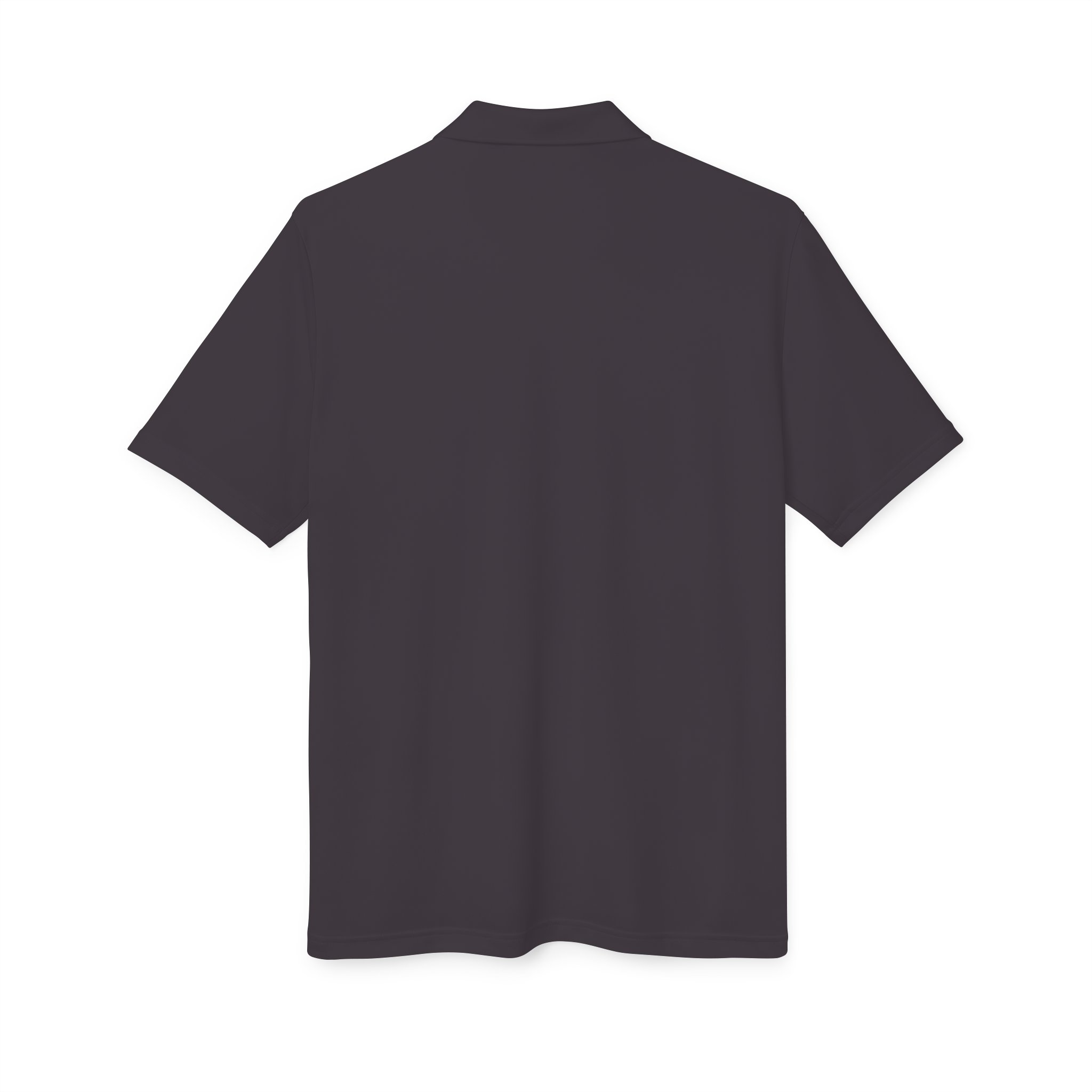 A plain, short-sleeve, dark gray Kings Painting Co. Performance Polo by Under Armour® (White Logo), shown from the back against a white background.