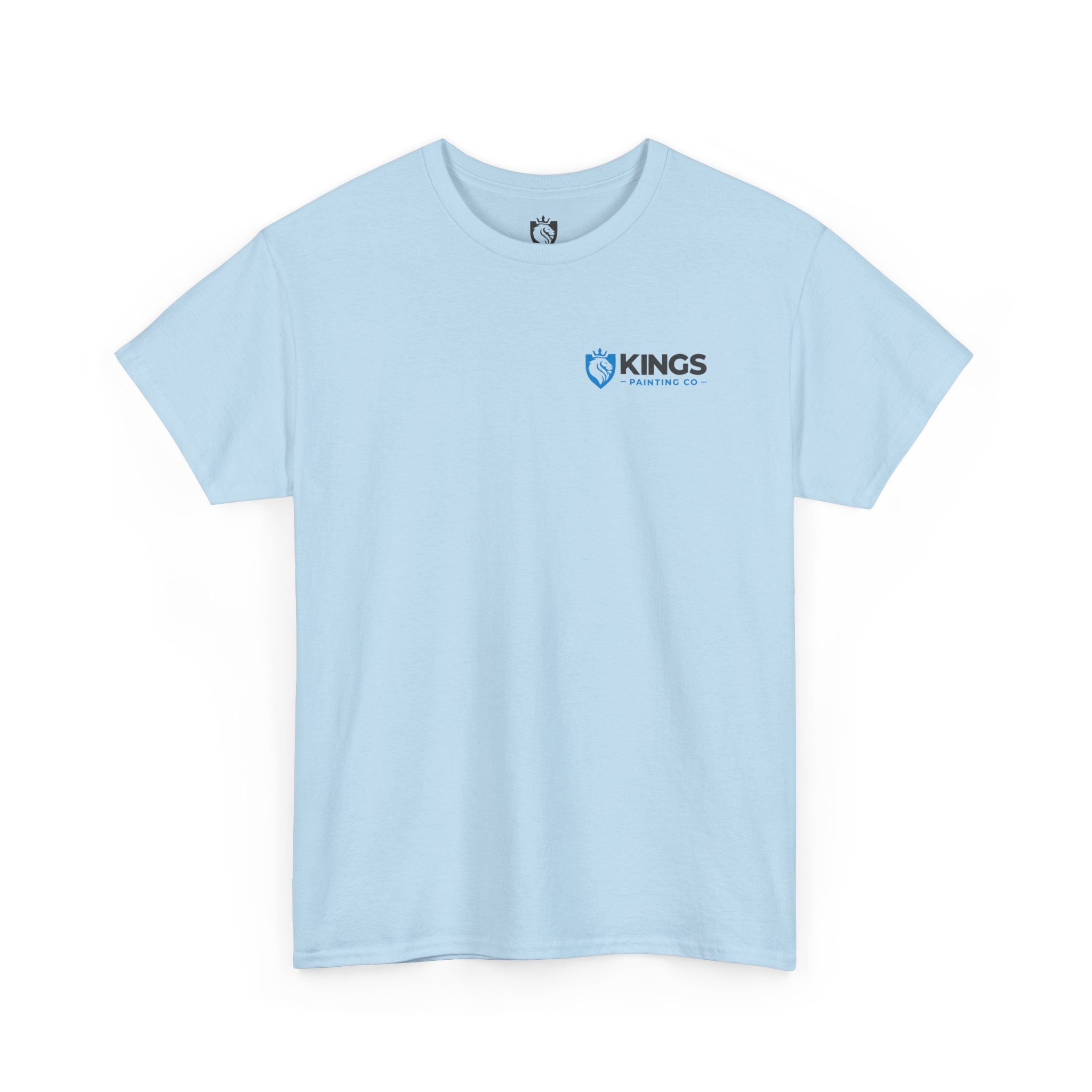 Kings Painting Co. Logo T‑Shirt (Pocket Logo & Back Graphic) | Gildan Ultra Cotton (G5000) in light blue, featuring a small Kings Painting Co. logo with a crown shield on the left chest area, displayed against a plain white background.