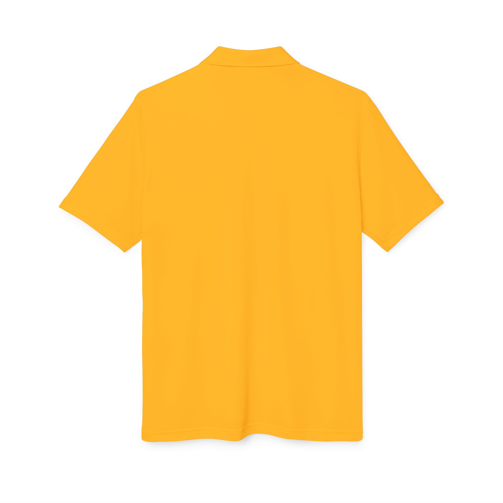 A Kings Painting Co. Performance Polo by Under Armour®, in yellow with a white logo, short-sleeve, displayed from the back and laid flat on a white background.