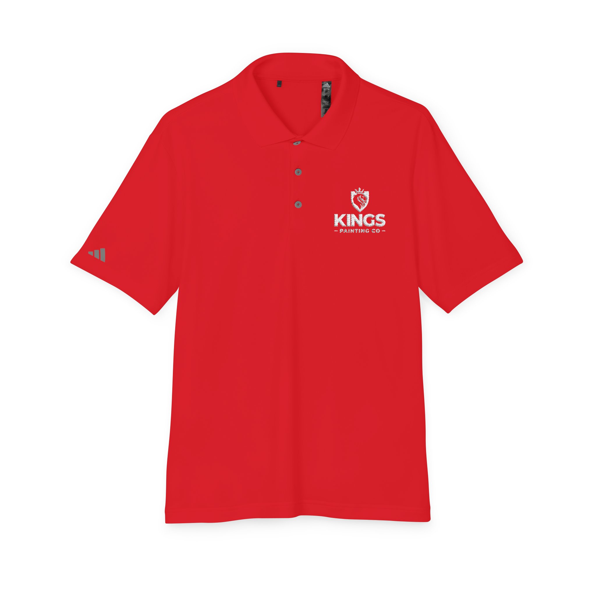 Kings Painting Co. Performance Polo by Under Armour® featuring KINGS PAINTING CO. and a crown logo on the left chest, with three buttons at the collar and a small gray Under Armour® logo on the left sleeve. The shirt is displayed on a plain white background.