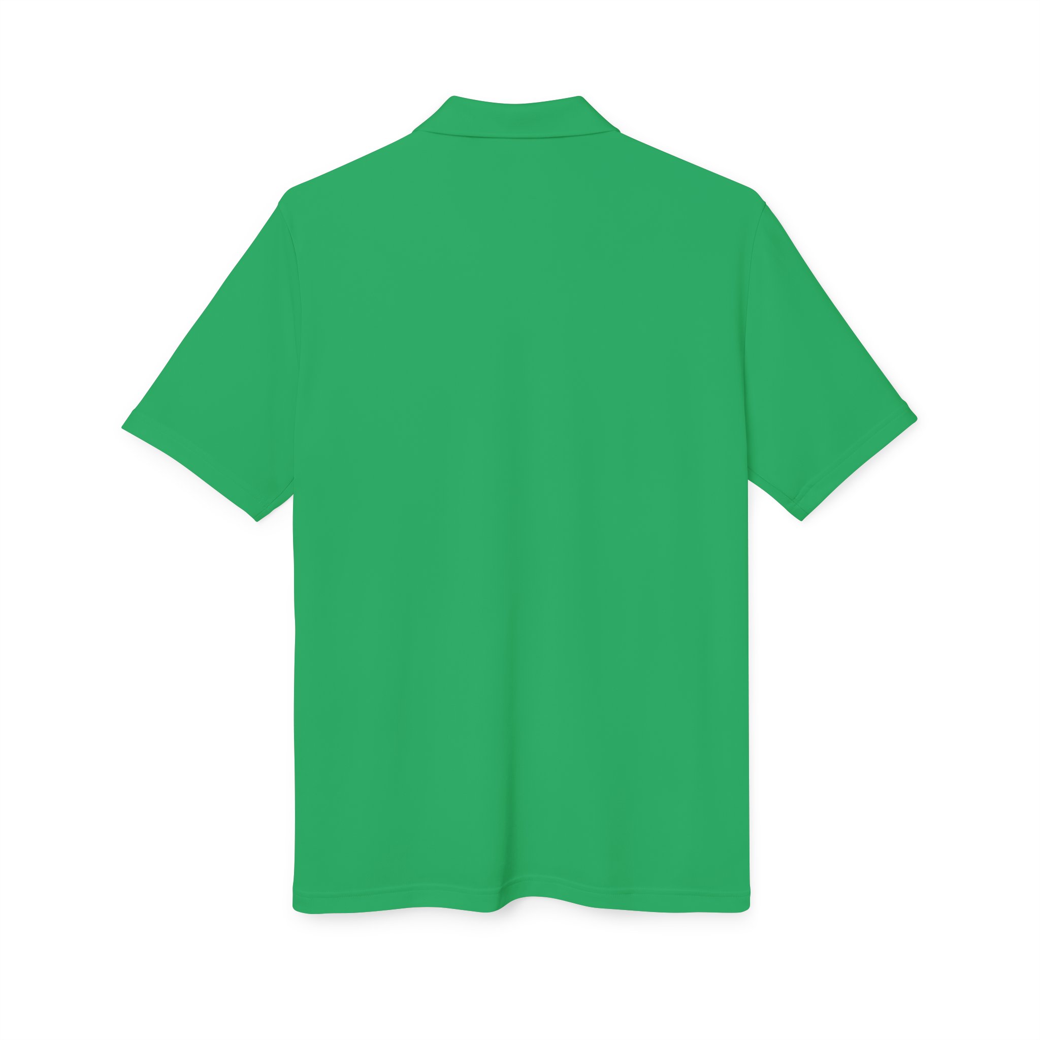 A Kings Painting Co. Performance Polo by Under Armour® (White Logo) in plain green, short-sleeve style, shown from the back and laid flat on a white background.