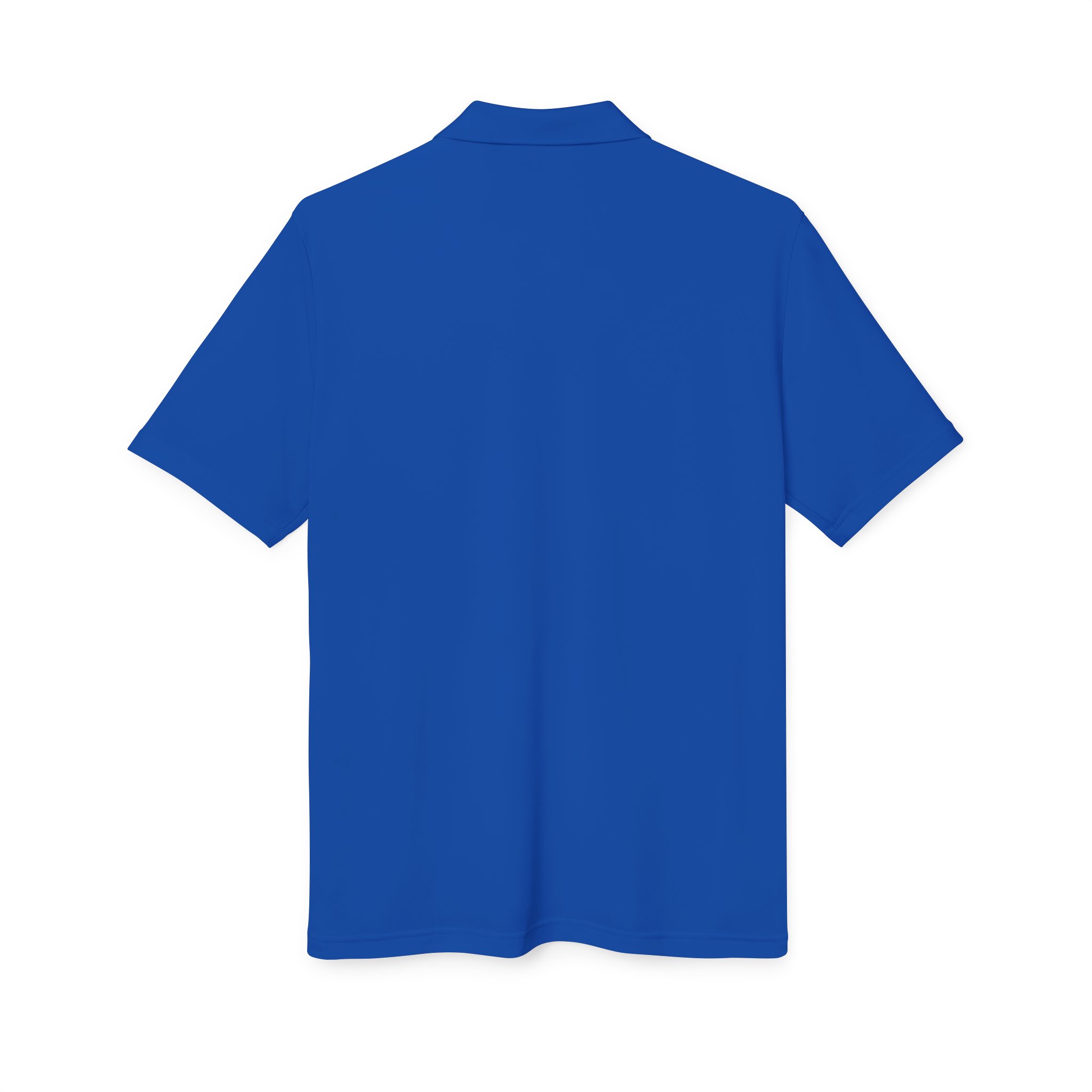 A Kings Painting Co. Performance Polo by Under Armour®, featuring a royal blue color and short sleeves, is shown from the back against a white background.